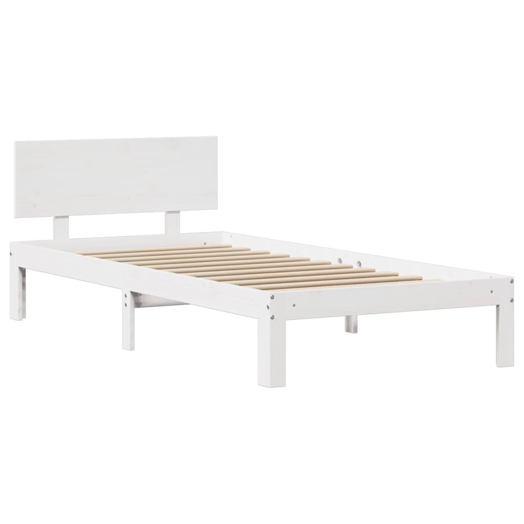 Giroletto con Testiera Bianco 90x190 cm Legno Massello di Pino