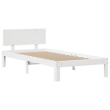 Giroletto con Testiera Bianco 90x190 cm Legno Massello di Pino