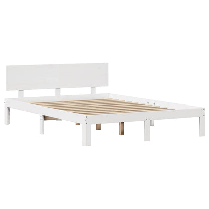 Giroletto con Testiera Bianco 140x190 cm in Legno Massello Pino