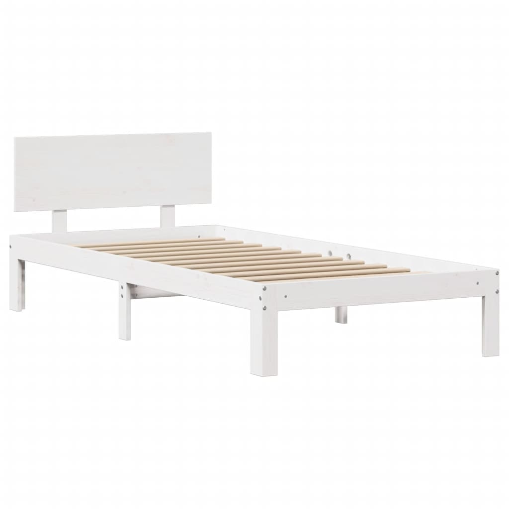 Giroletto con Testiera Bianco 90x200 cm Legno Massello di Pino