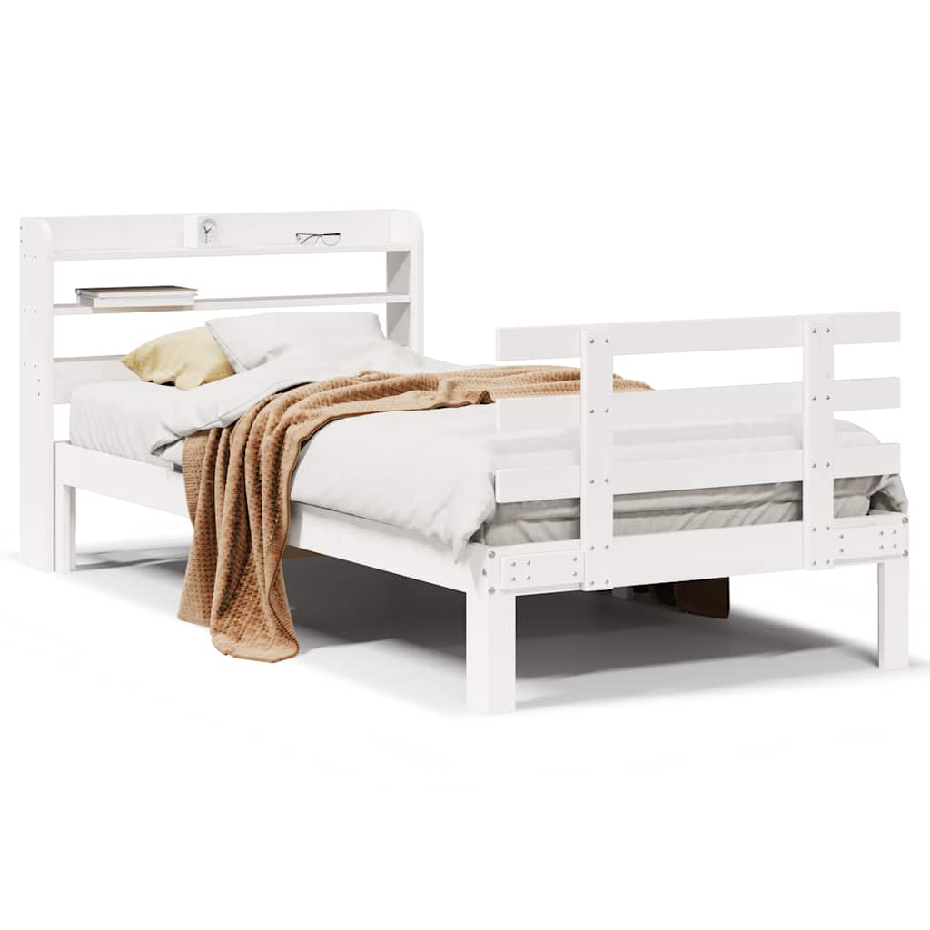 Giroletto con Testiera Bianco 75x190 cm Legno Massello di Pino | homemem39