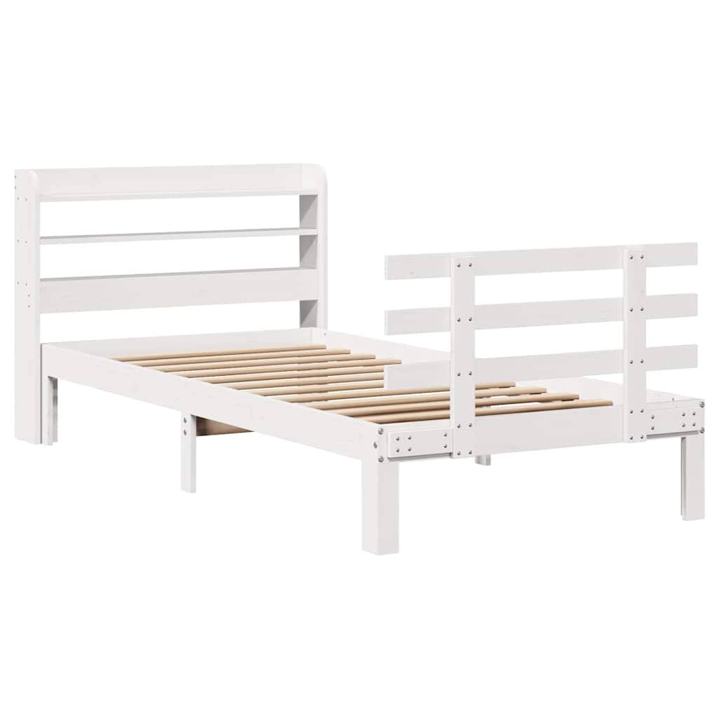 Giroletto con Testiera Bianco 75x190 cm Legno Massello di Pino | homemem39