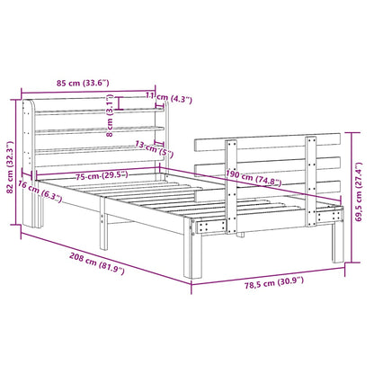 Giroletto con Testiera Bianco 75x190 cm Legno Massello di Pino | homemem39