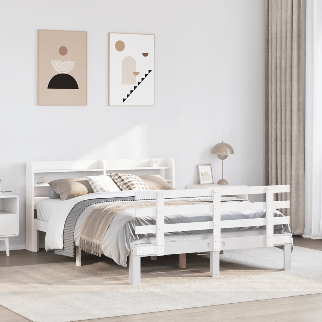 Giroletto con Testiera Bianco 150x200 cm Legno Massello di Pino | homemem39