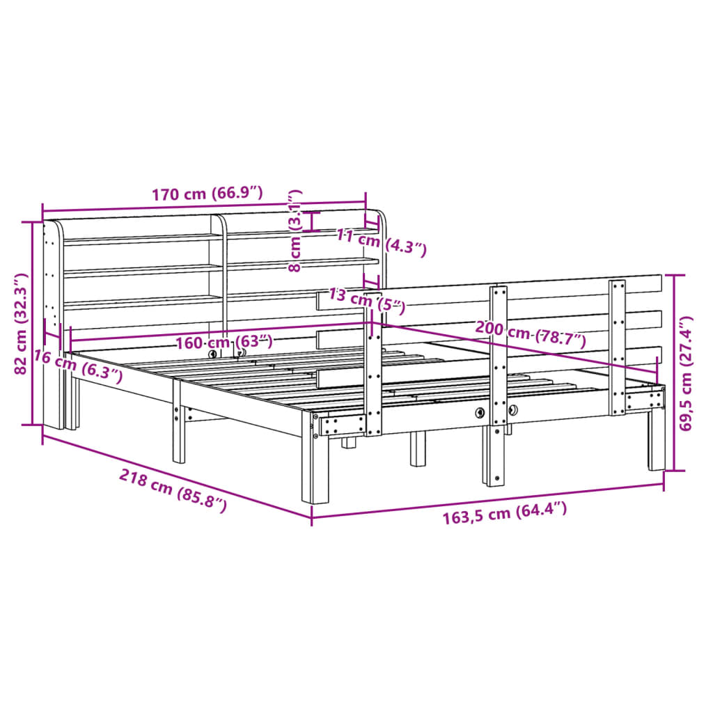 Giroletto con Testiera senza Materasso Bianco 160x200 cm | homemem39