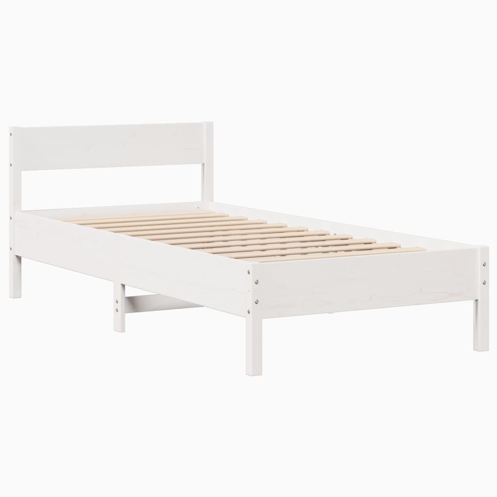 Letto senza Materasso Bianco 90x190 cm in Legno Massello Pino