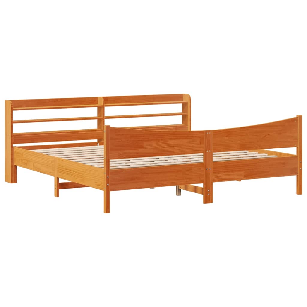 Giroletto con Testiera Marrone Cera 200x200 cm Massello Pino | homemem39