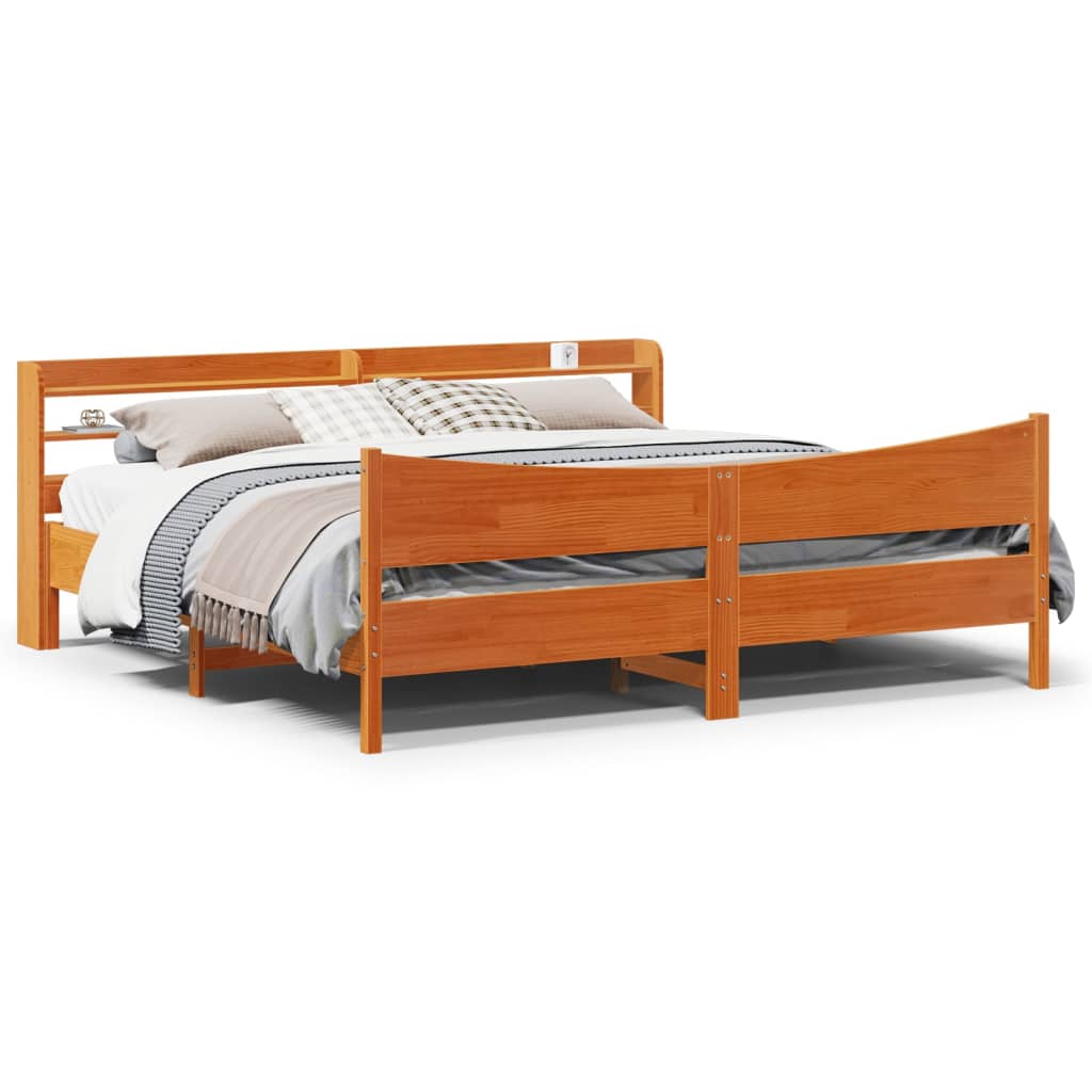 Giroletto con Testiera Marrone Cera 200x200 cm Massello Pino | homemem39