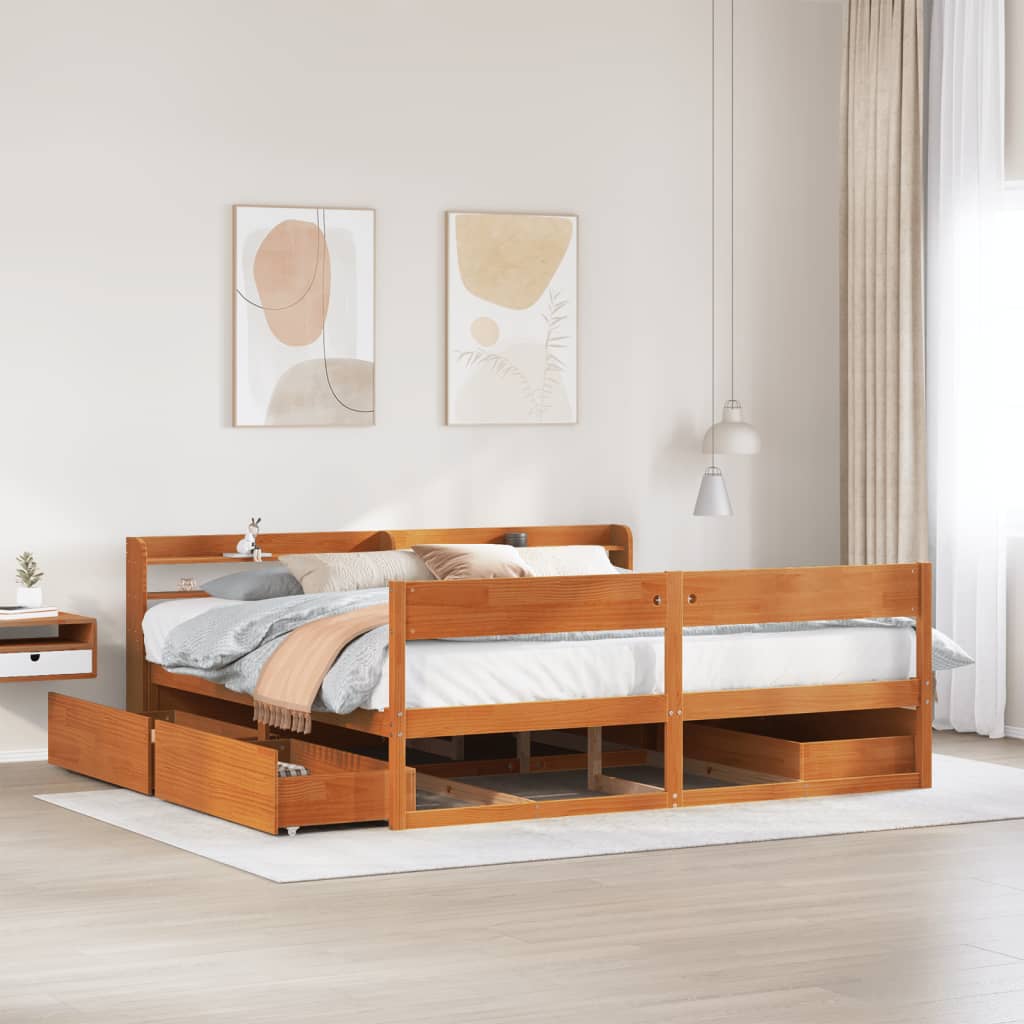 Letto senza Materasso Marrone Cera 180x200 cm in Legno di Pino | homemem39