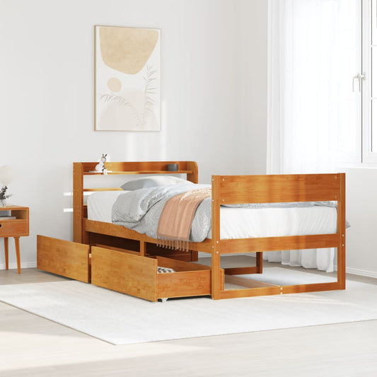 Letto senza Materasso Marrone Cera 100x200 cm in Legno di Pino | homemem39