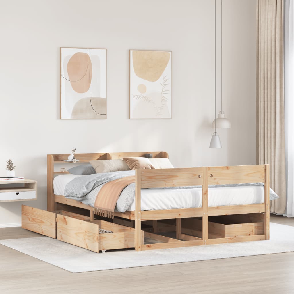 Letto senza Materasso 140x190 cm in Legno Massello di Pino - homemem39