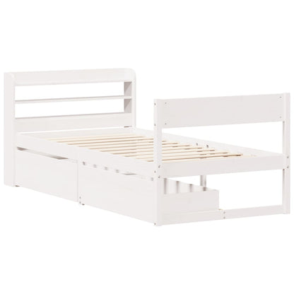 Letto senza Materasso Bianco 75x190 in Legno Massello di Pino