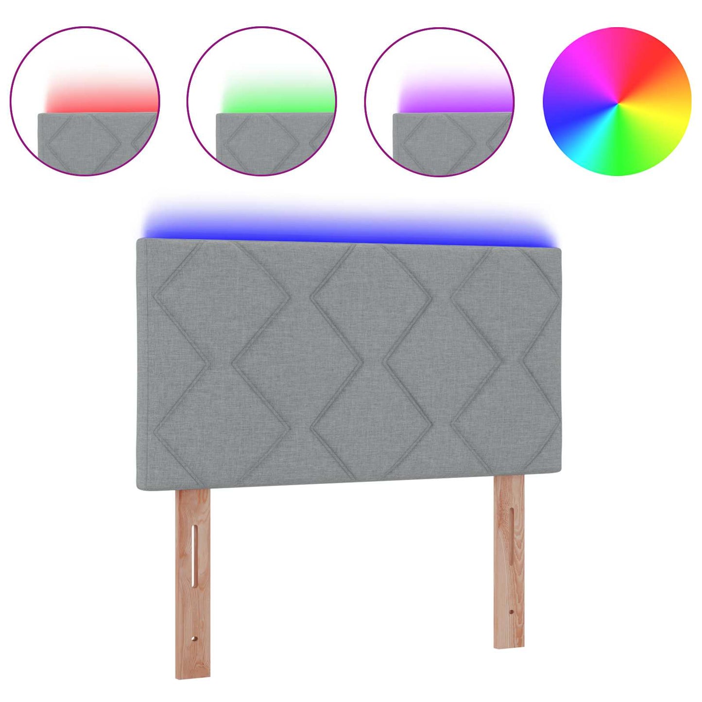 Testiera con luci a strisce a LED Grigio chiaro 90 cm Tessuto