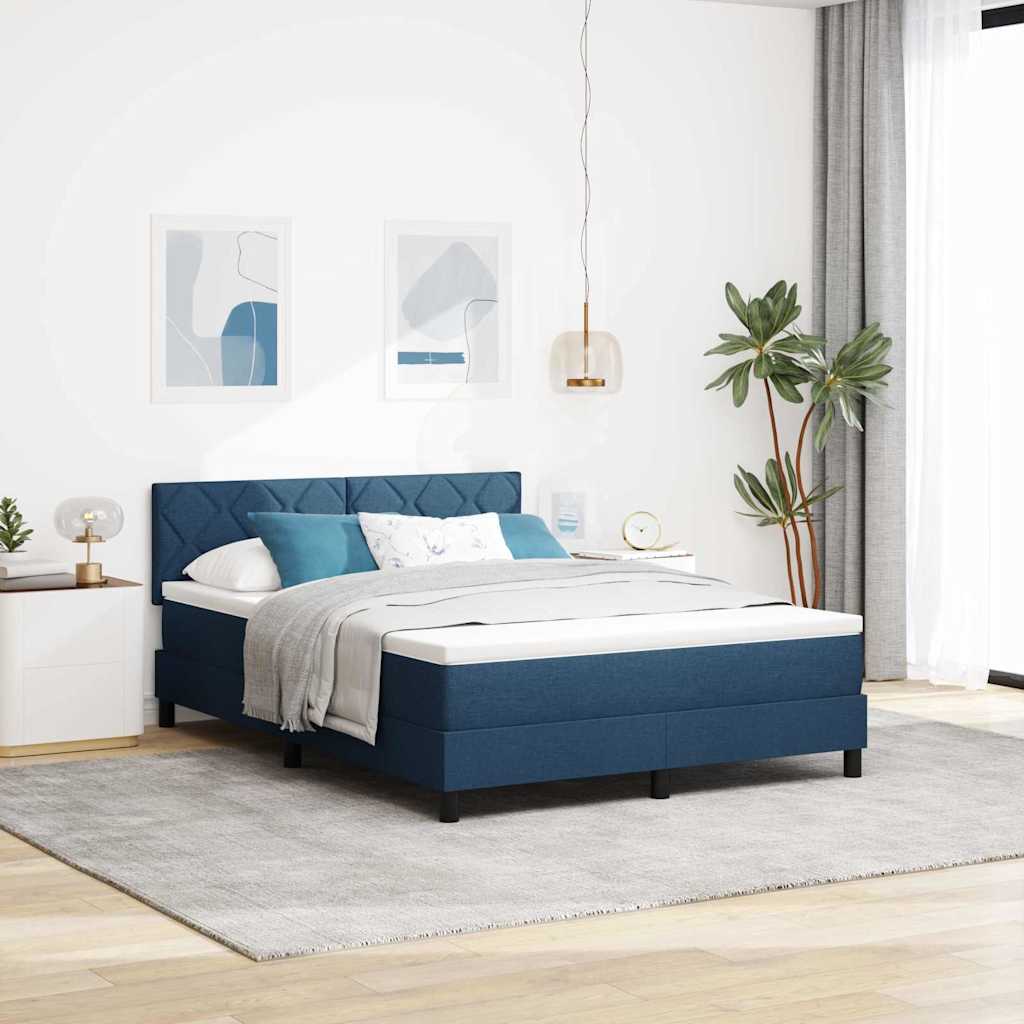 Letto a molle con testiera Blu 140 x 200 cm Tessuto
