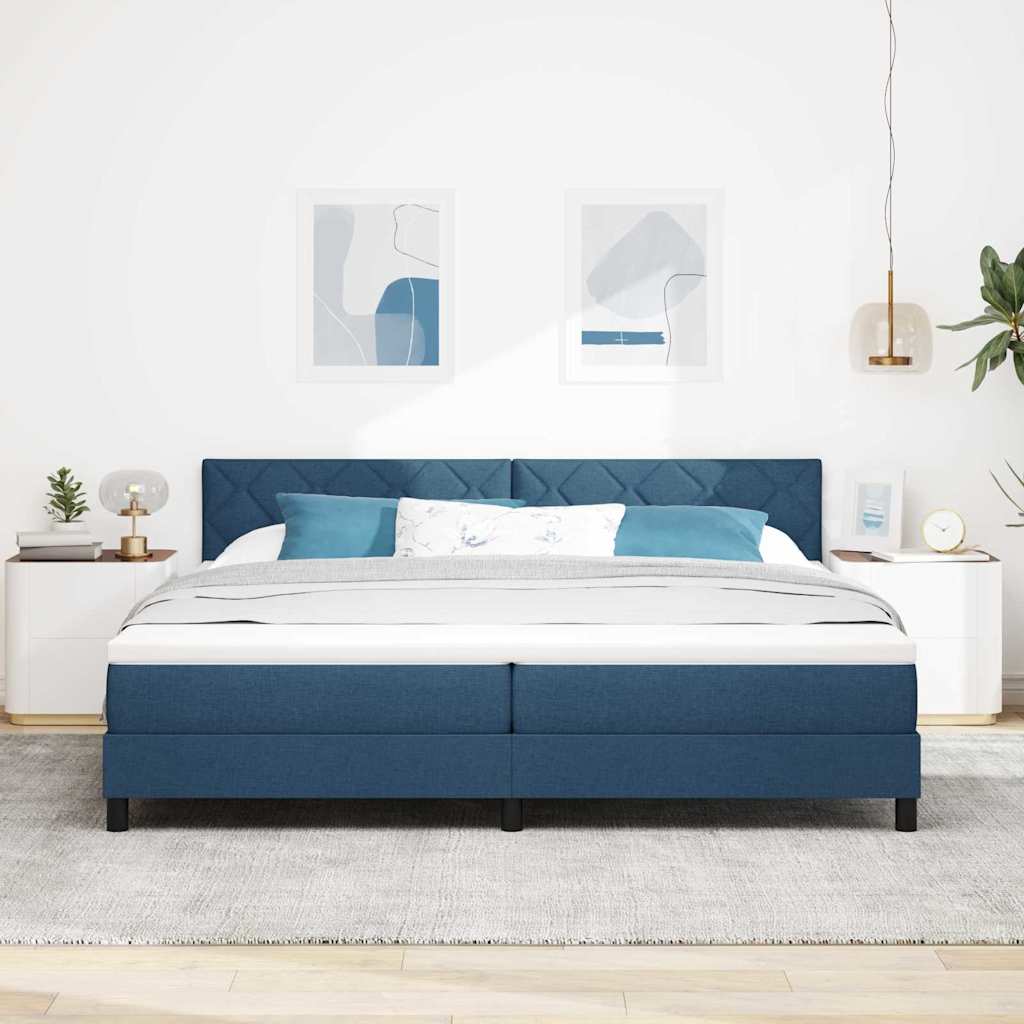 Letto a molle con testiera Blu 200 x 200 cm Tessuto | homemem39