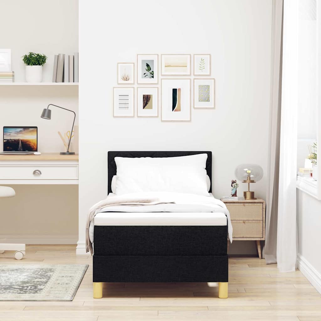 Letto a molle con cuscino con testiera Nero 80 x 200 cm Tessuto