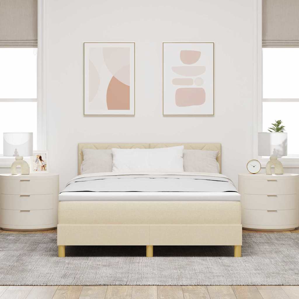 Letto a molle con cuscino Crema 140 x 200 cm Tessuto