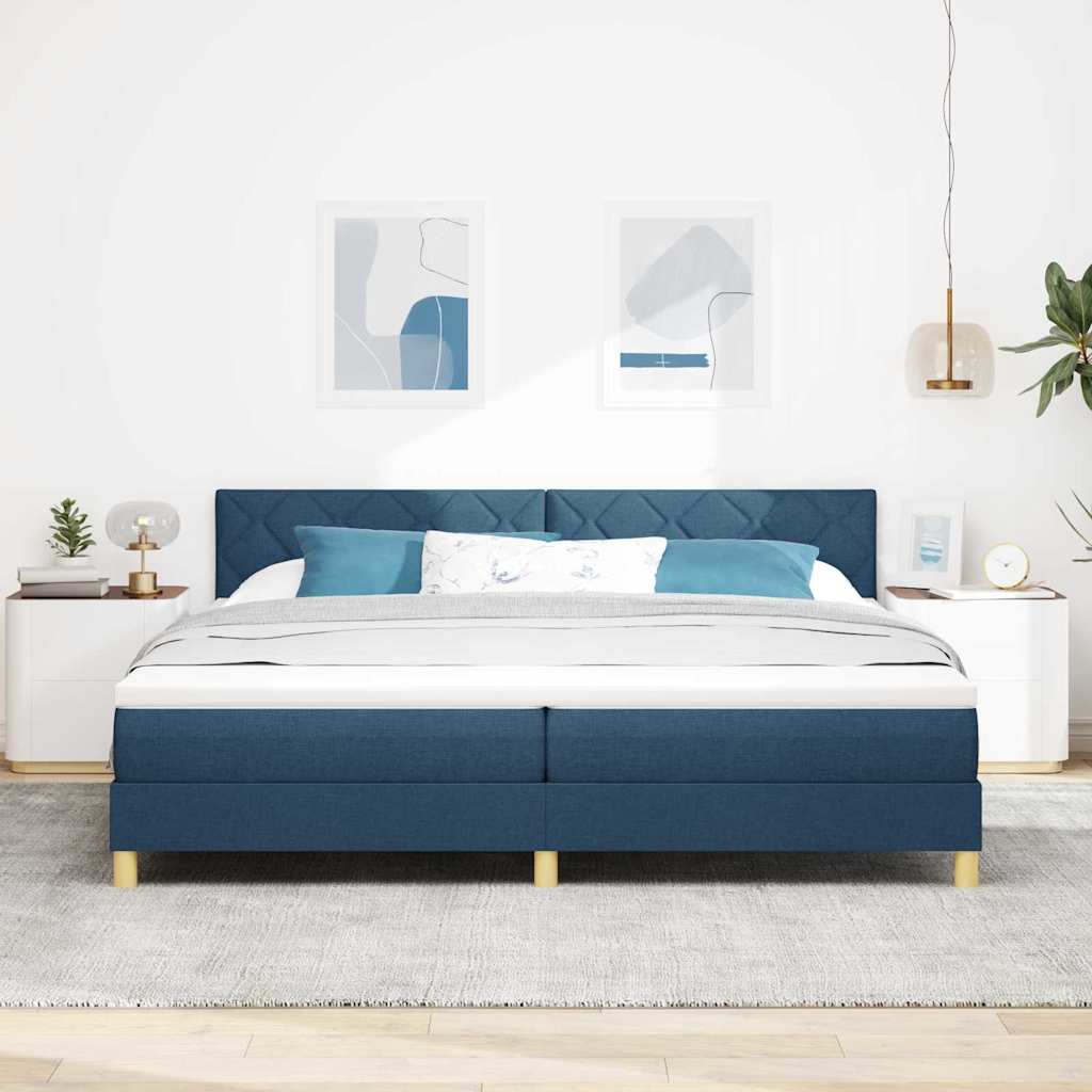 Letto a molle con cuscino con testiera Blu 200 x 200 cm Tessuto