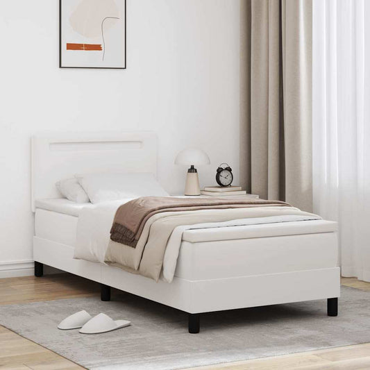 Letto a molle con materasso Bianco 90 x 190 cm Pelle sintetica
