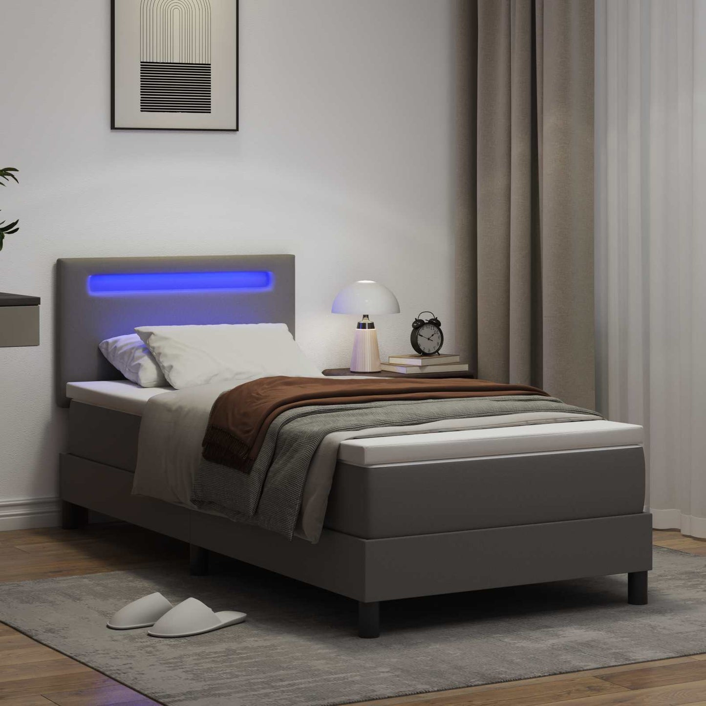 Letto a molle con materasso Grigio 90 x 190 cm Pelle sintetica | homemem39