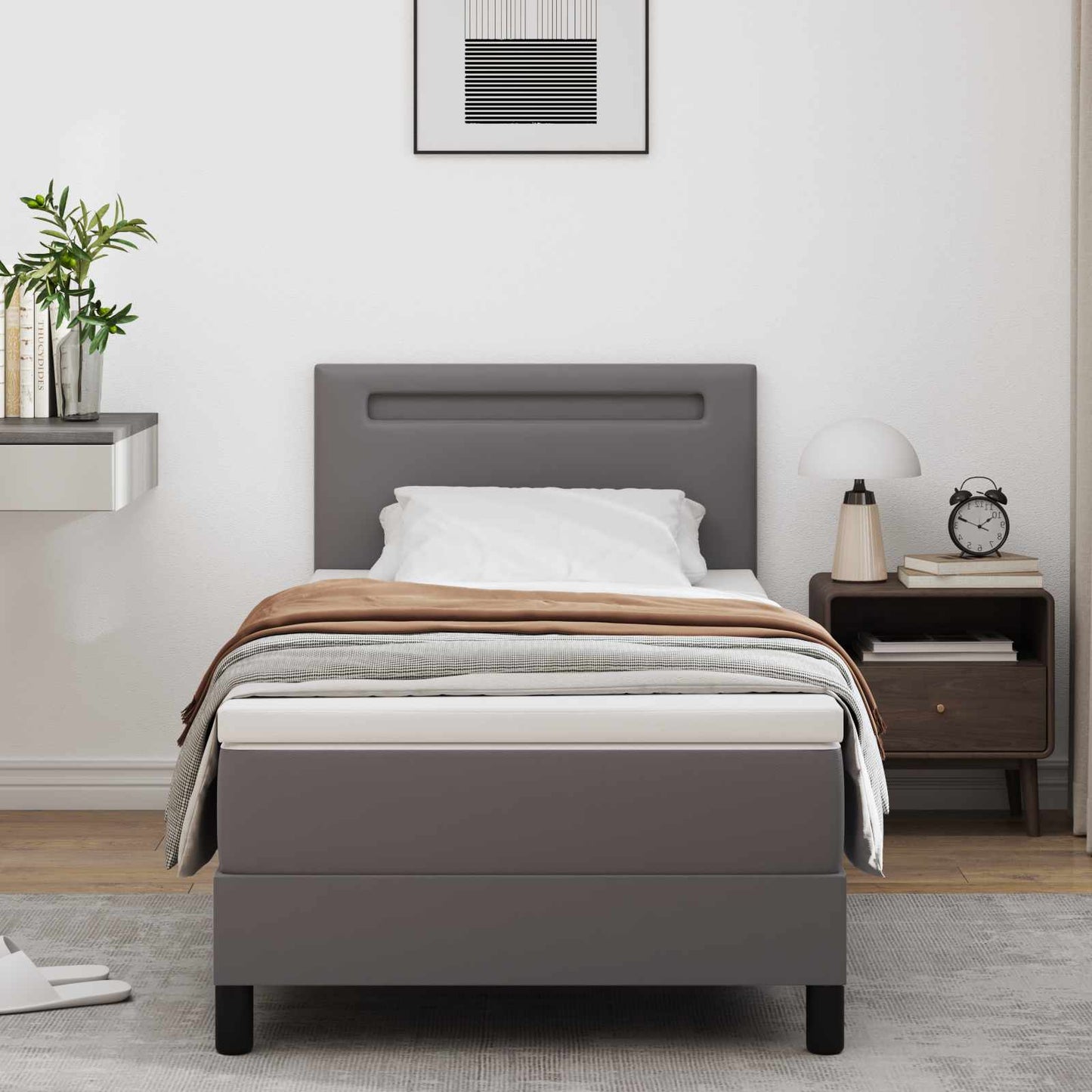 Letto a molle con materasso Grigio 90 x 190 cm Pelle sintetica | homemem39