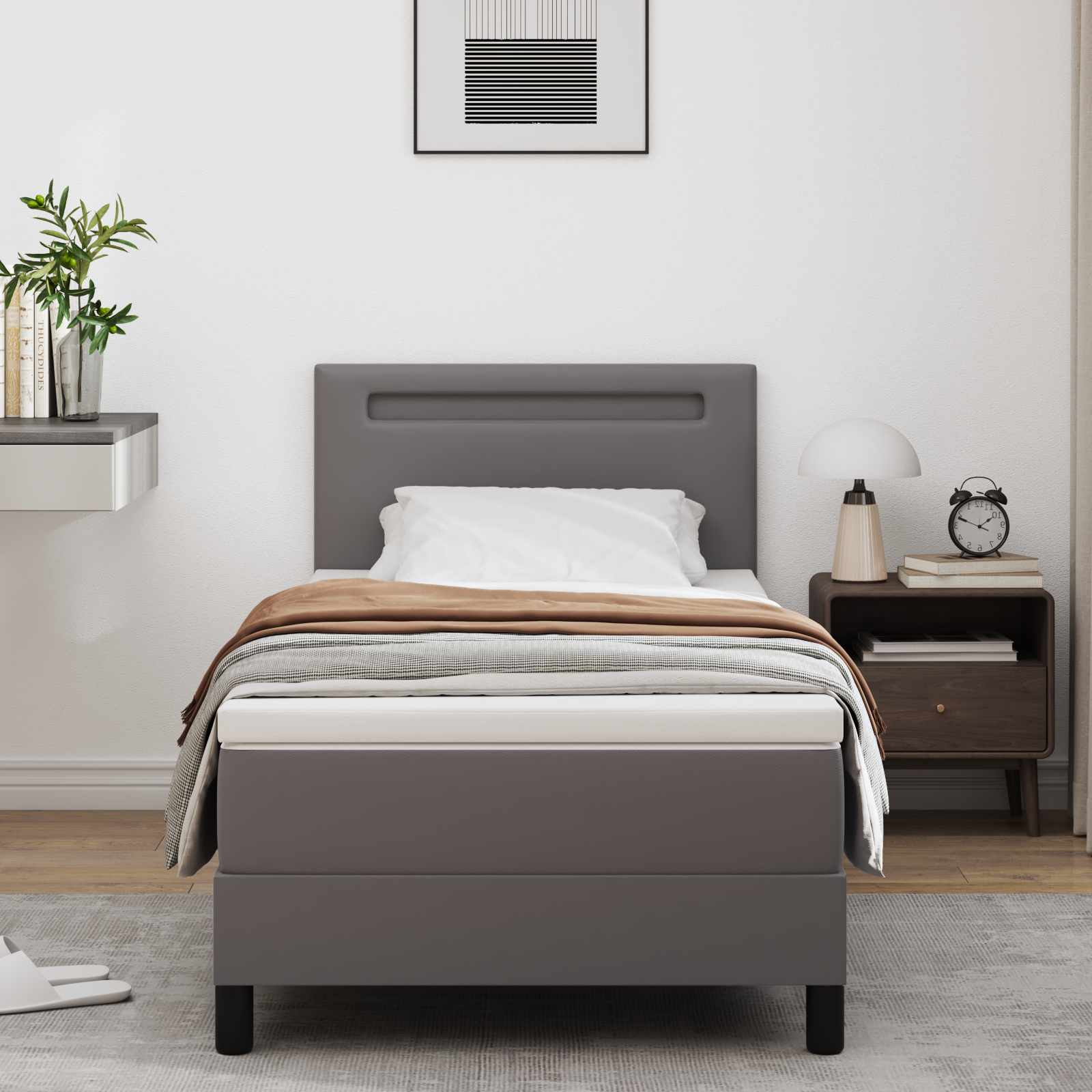 Letto a molle con materasso Grigio 90 x 200 cm Pelle sintetica | homemem39