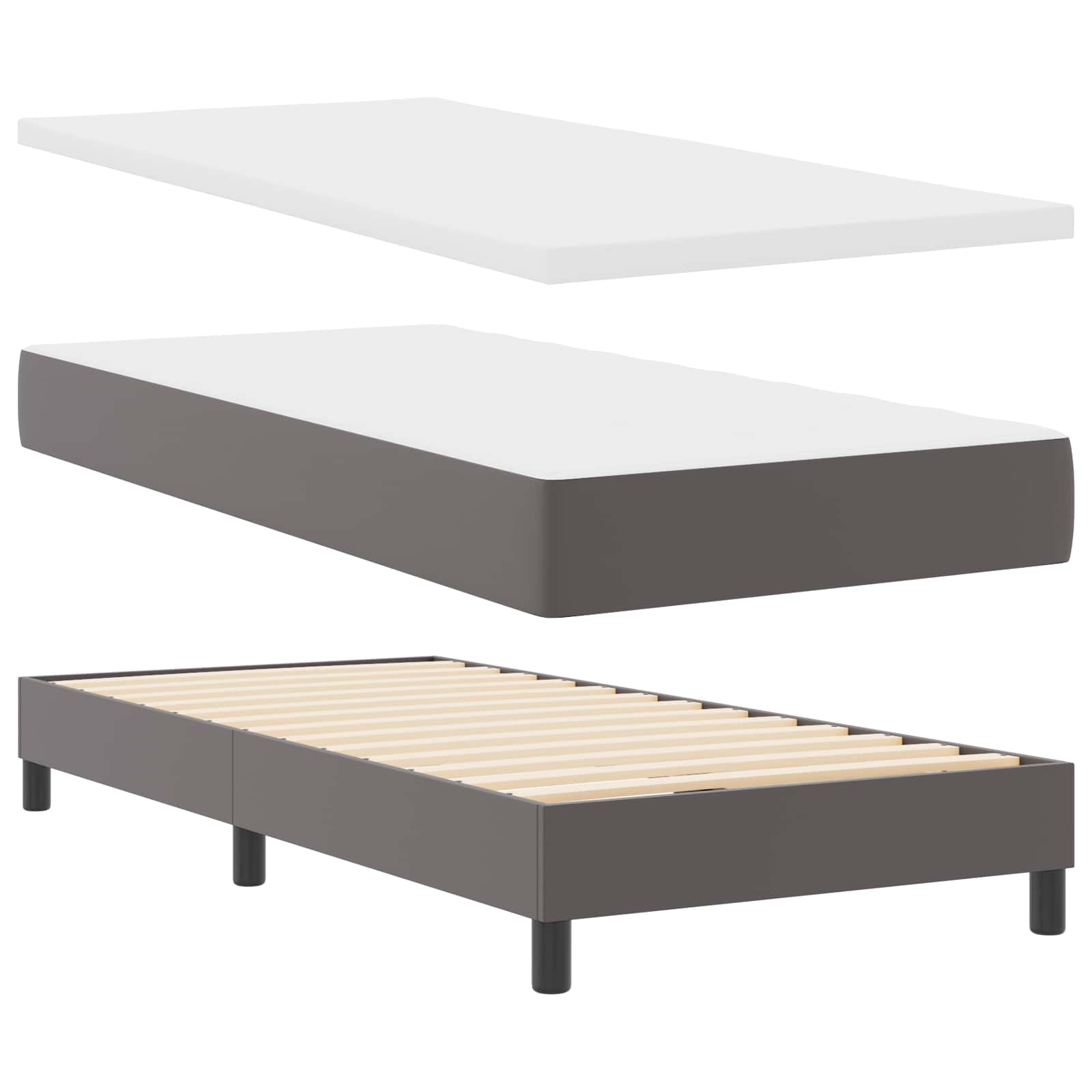 Letto a molle con materasso Grigio 90 x 200 cm Pelle sintetica | homemem39