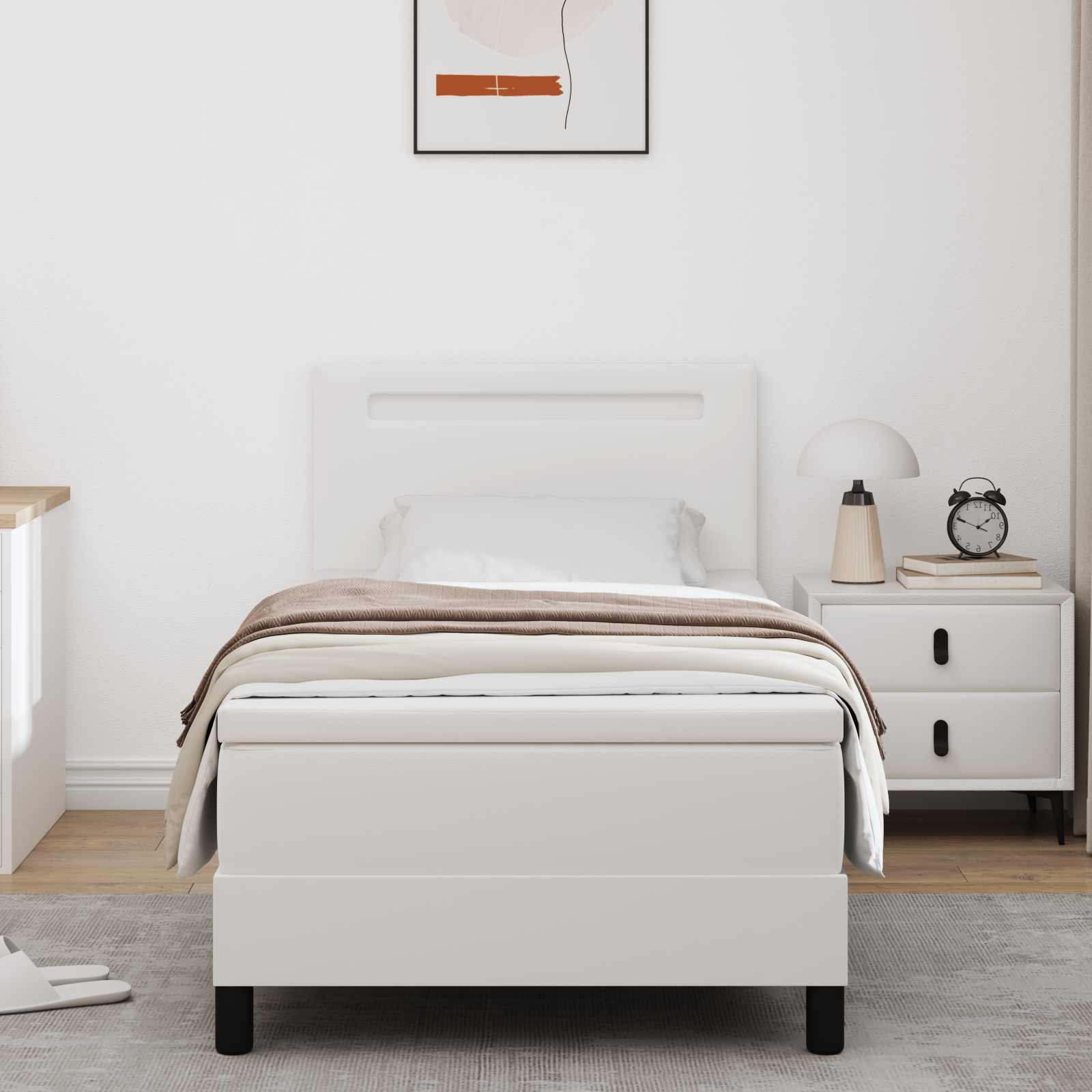 Letto a molle con materasso Bianco 100 x 200 cm Pelle sintetica | homemem39