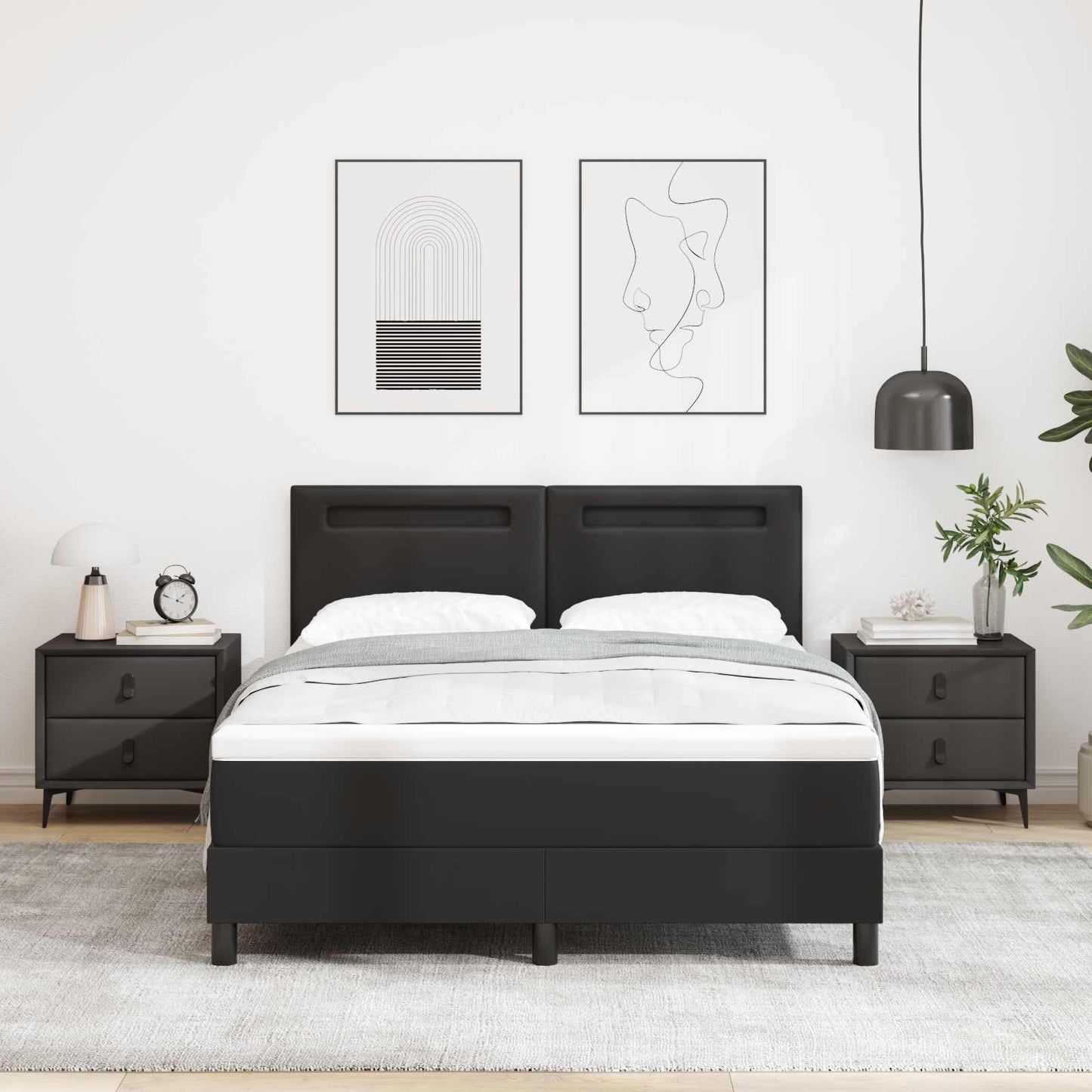 Letto a molle con materasso Nero 140 x 190 cm Pelle sintetica | homemem39