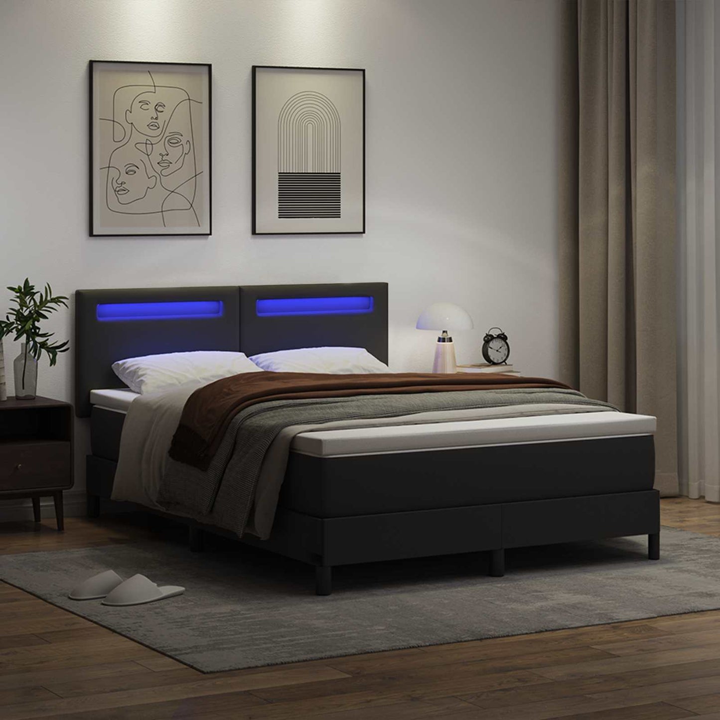Letto a molle con materasso Nero 140 x 200 cm Pelle sintetica | homemem39
