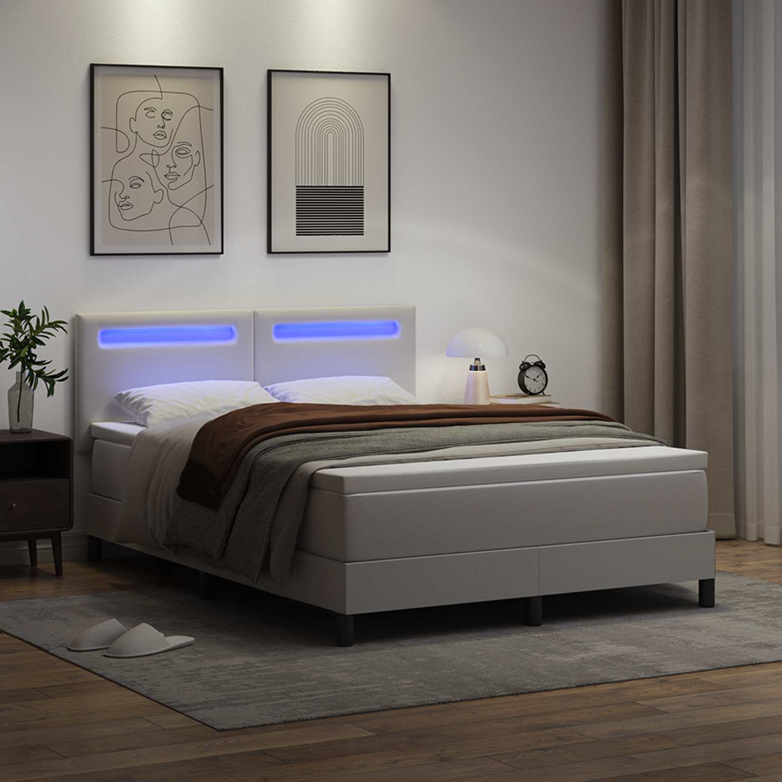 Letto a molle con materasso Bianco 160 x 200 cm Pelle sintetica | homemem39