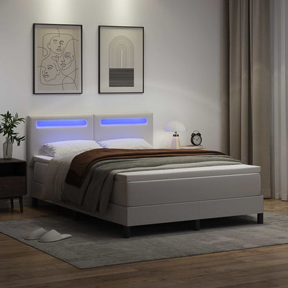 Letto a molle con materasso Bianco 160 x 200 cm Pelle sintetica | homemem39