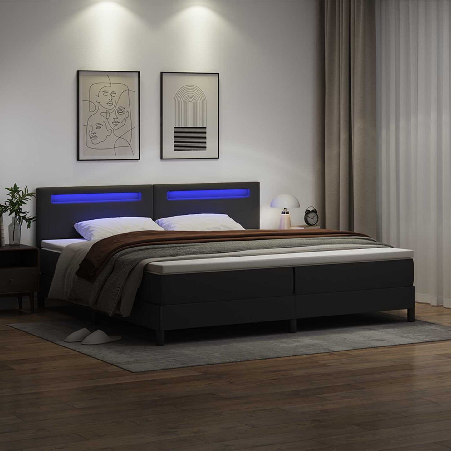 Letto a molle con materasso Nero 200 x 200 cm Pelle sintetica | homemem39