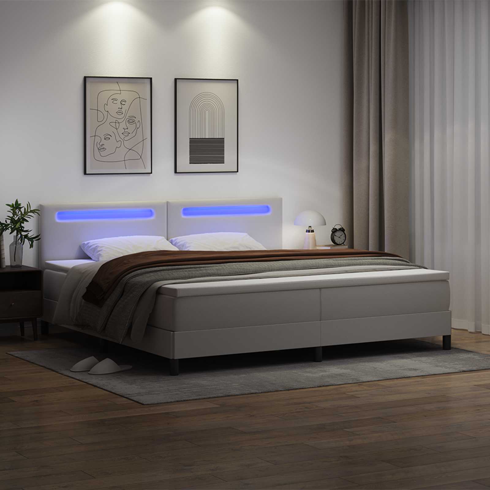 Letto a molle con materasso Bianco 200 x 200 cm Pelle sintetica | homemem39