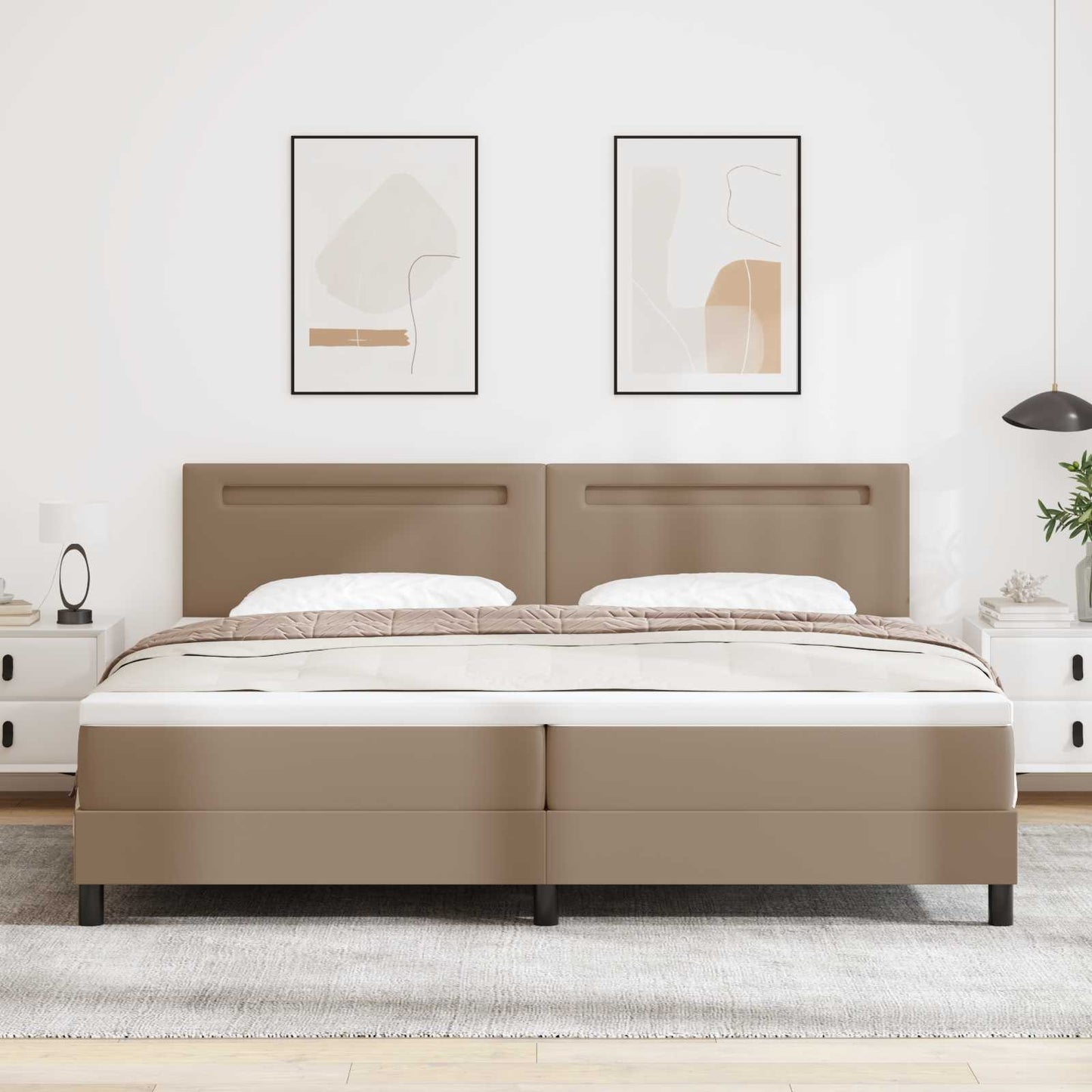 Letto a molle con led Cappuccino 200 x 200 cm Pelle sintetica | homemem39