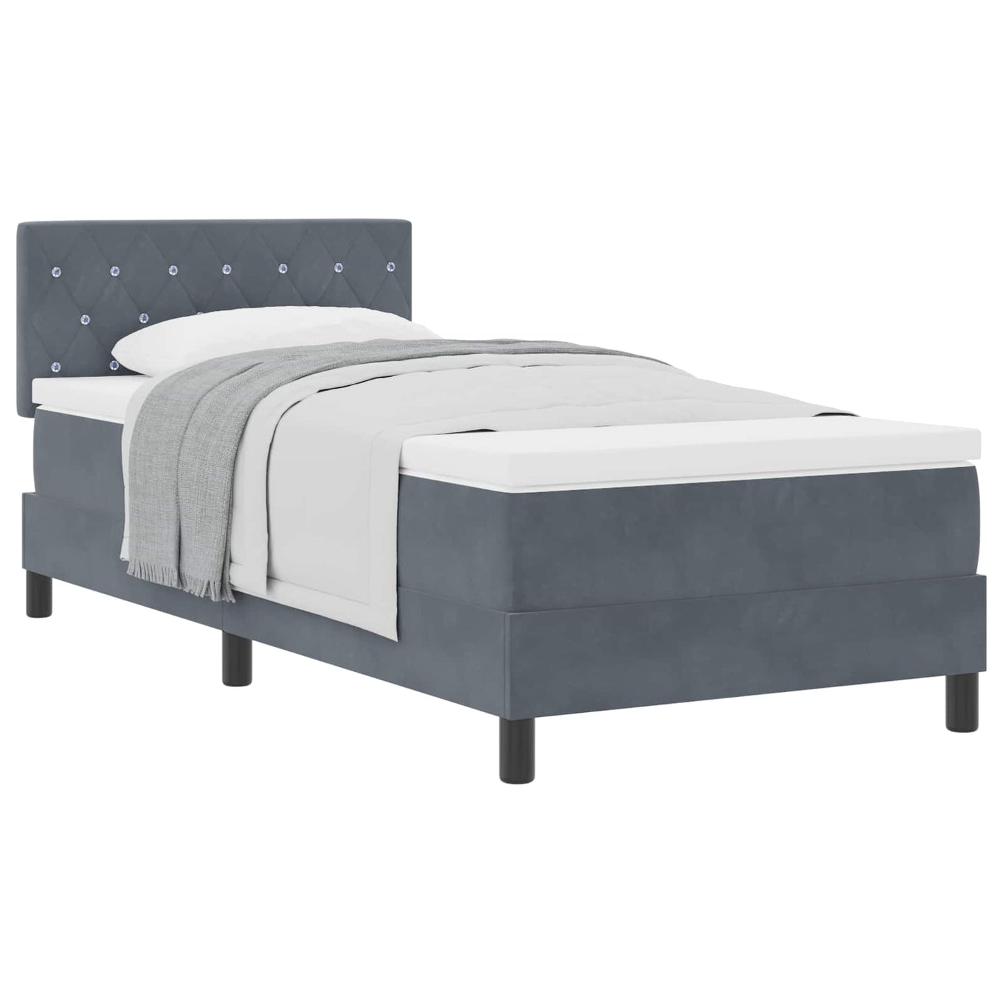 Letto a molle con materasso Grigio scuro 100 x 200 cm Velluto