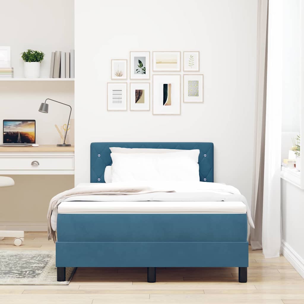 Letto a molle con materasso Blu Scuro 120 x 190 cm Velluto | homemem39