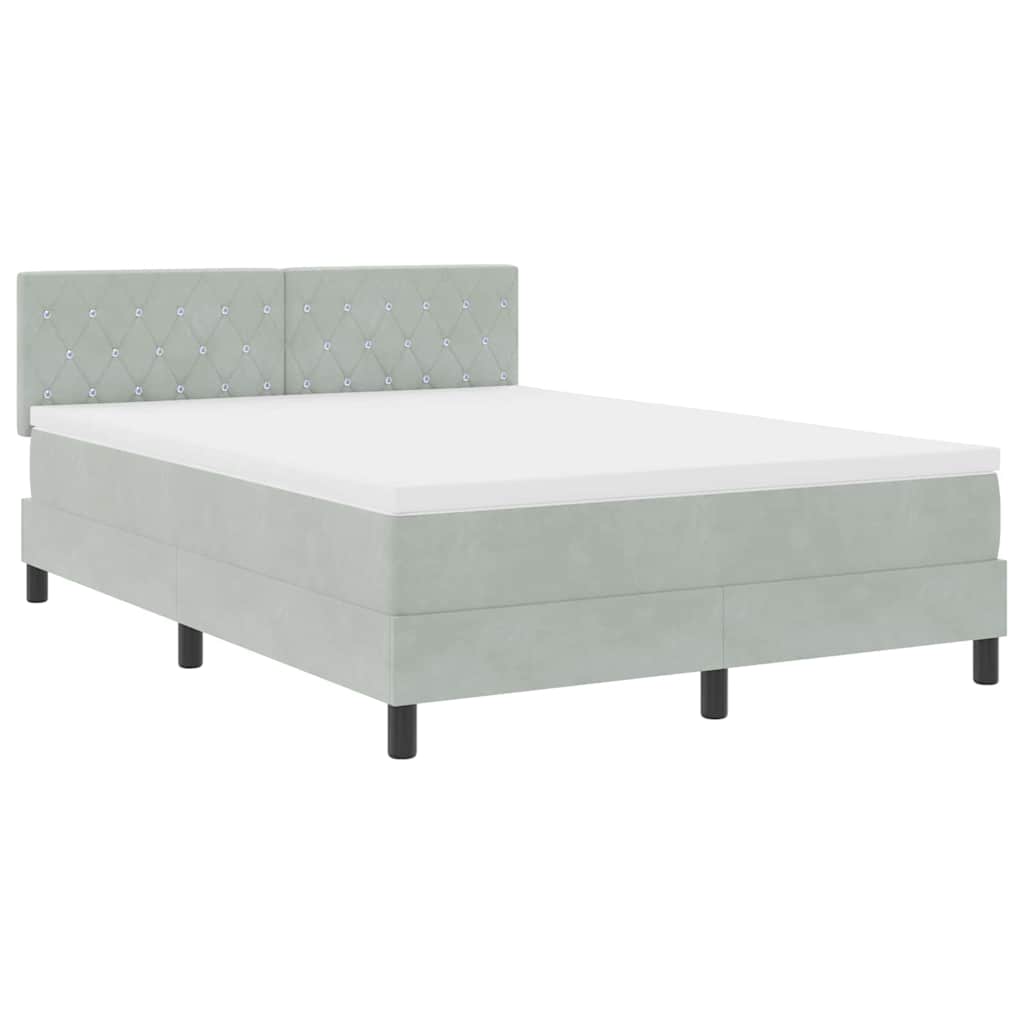 Letto a molle con materasso Grigio chiaro 140 x 190 cm Velluto