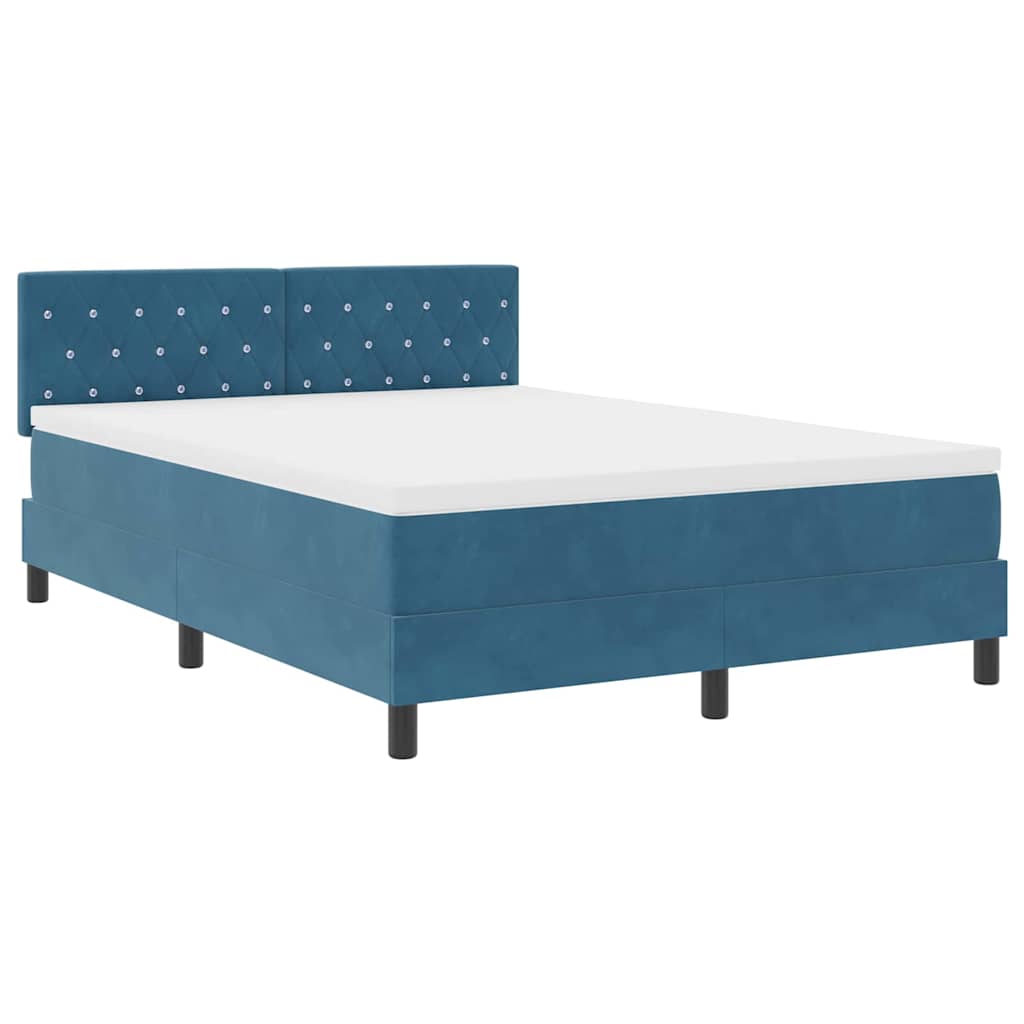 Letto a molle con materasso Blu Scuro 140 x 190 cm Velluto