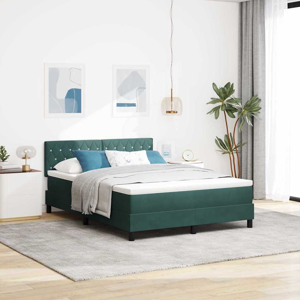 Letto a molle con materasso Verde Scuro 140 x 200 cm Velluto