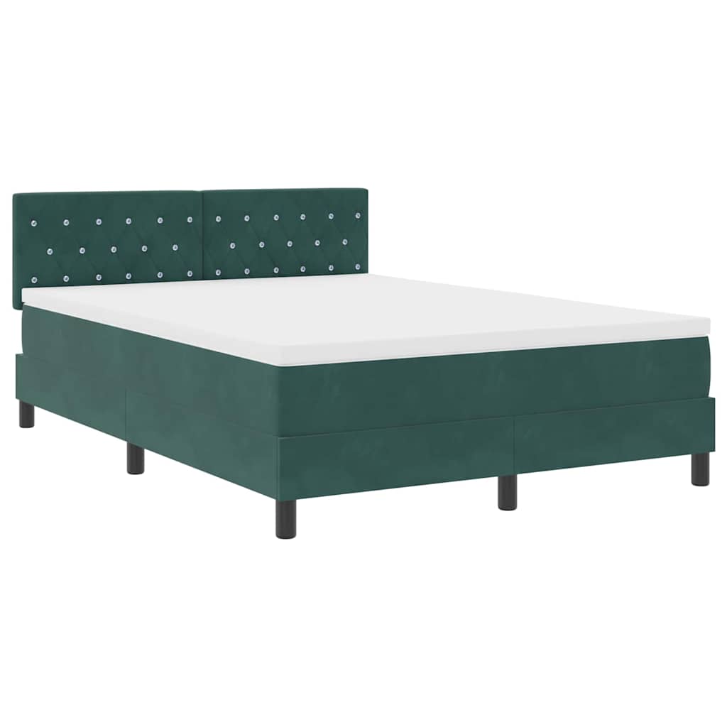 Letto a molle con materasso Verde Scuro 140 x 200 cm Velluto