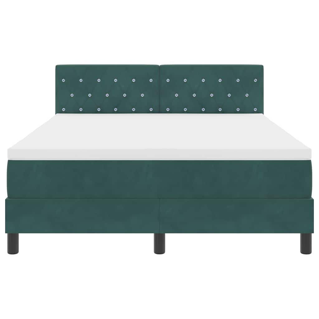 Letto a molle con materasso Verde Scuro 140 x 200 cm Velluto