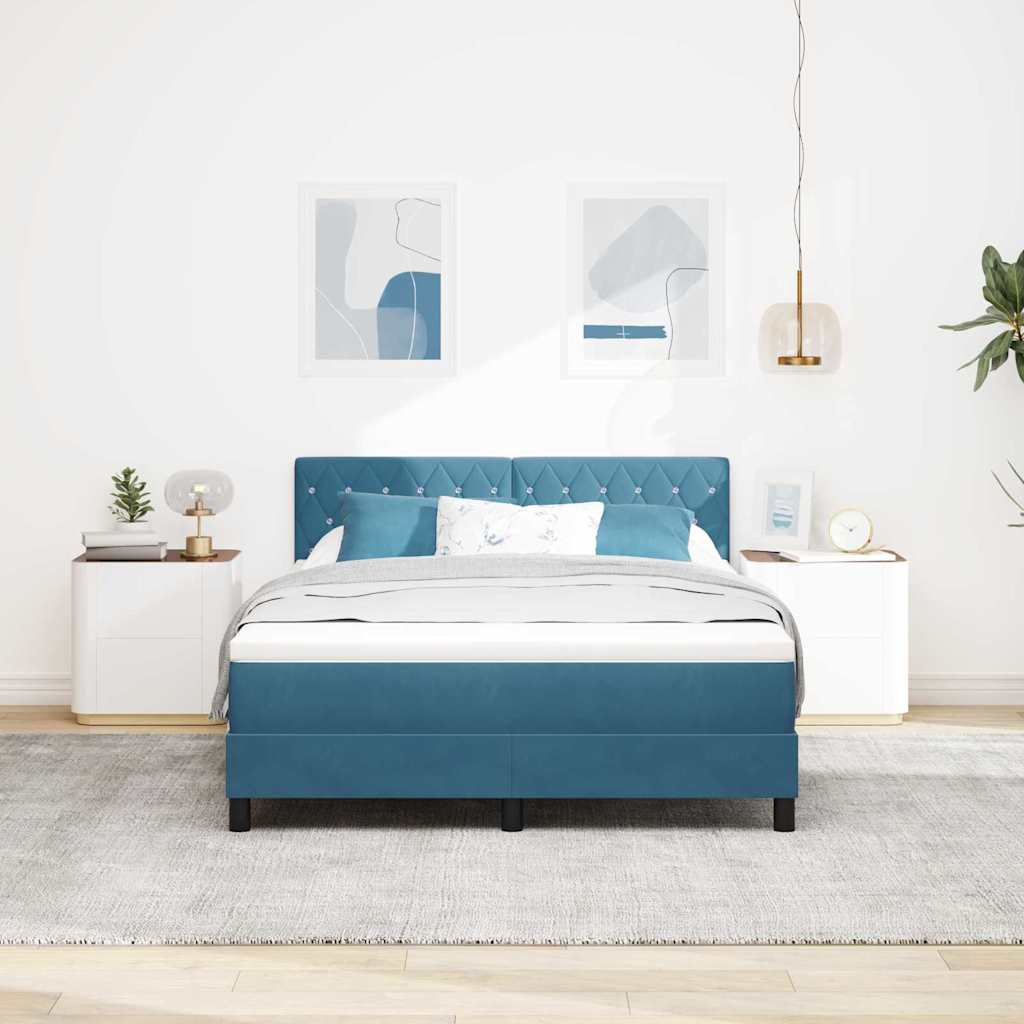Letto a molle con materasso Blu Scuro 160 x 200 cm Velluto