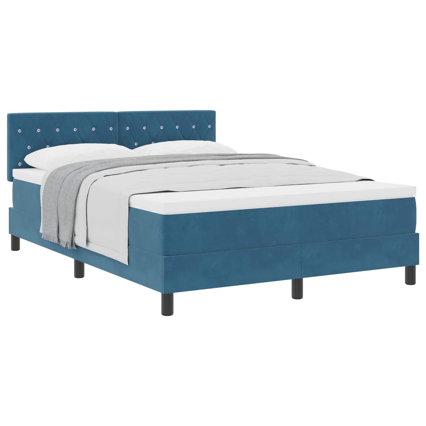 Letto a molle con materasso Blu Scuro 160 x 200 cm Velluto