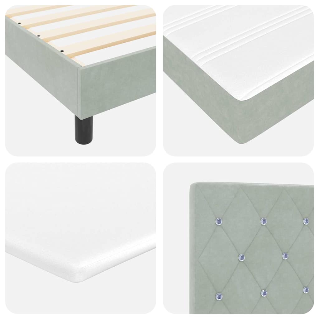 Letto a molle con materasso Grigio chiaro 200 x 200 cm Velluto | homemem39