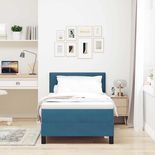 Letto a molle con materasso Blu Scuro 90 x 200 cm Velluto