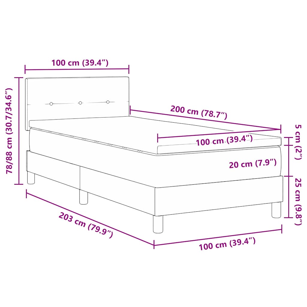 Letto a molle con materasso Nero 100 x 200 cm Velluto | homemem39