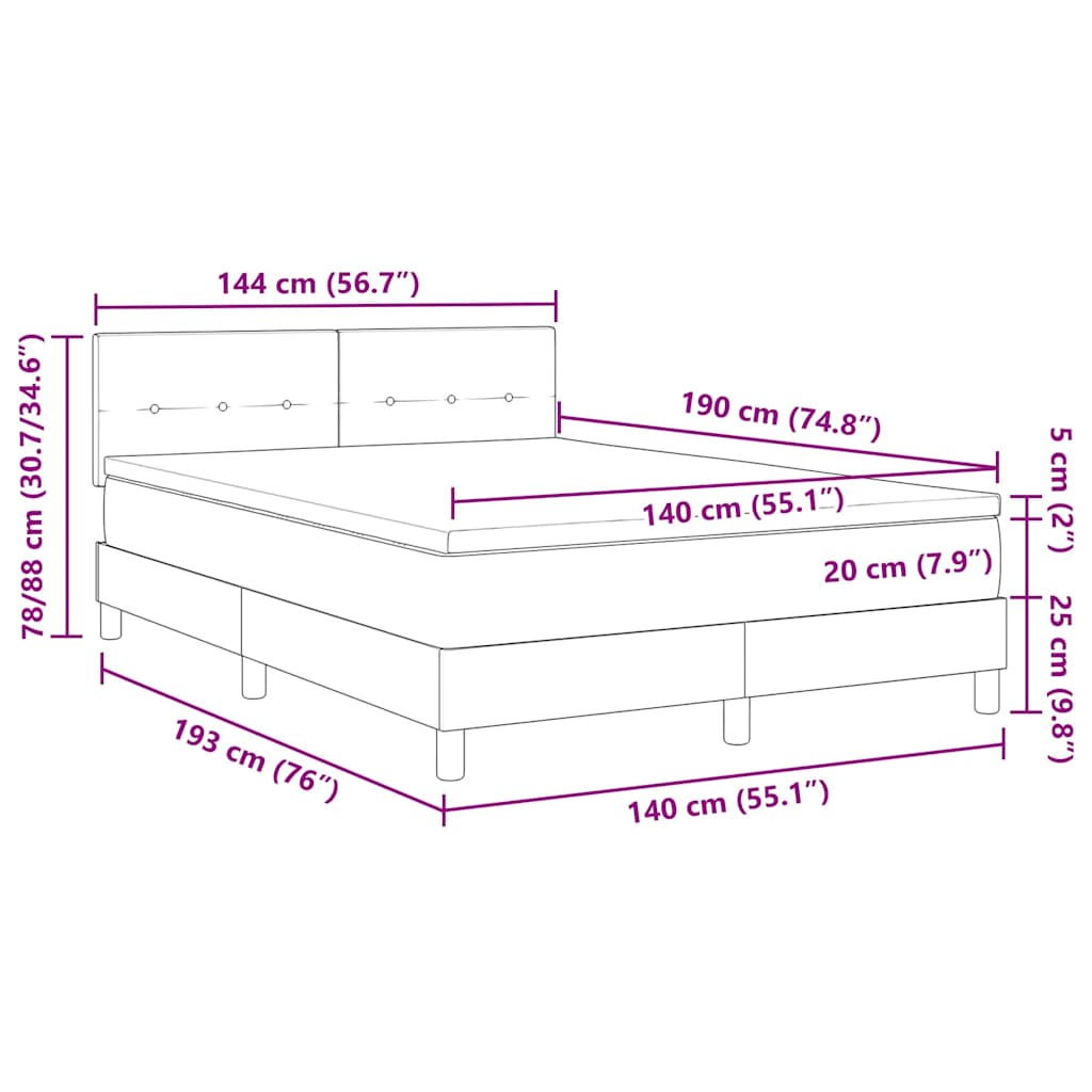 Letto a molle con materasso Grigio scuro 140 x 190 cm Velluto | homemem39