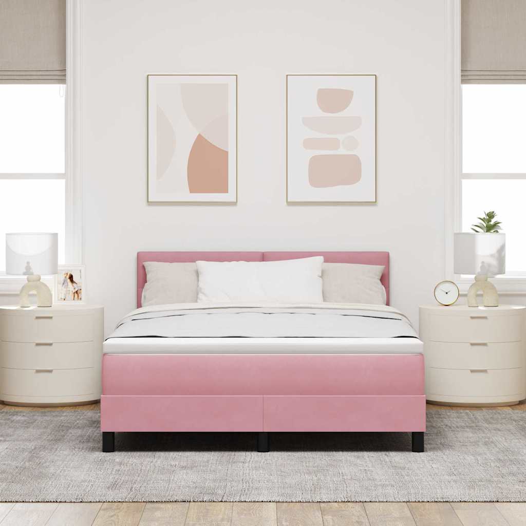 Letto a molle con materasso Rosa 140 x 190 cm Velluto | homemem39