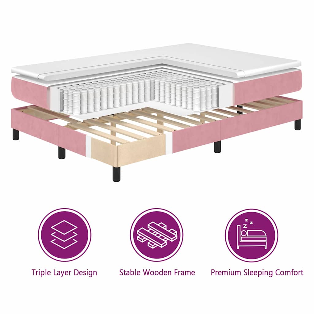 Letto a molle con materasso Rosa 140 x 190 cm Velluto | homemem39